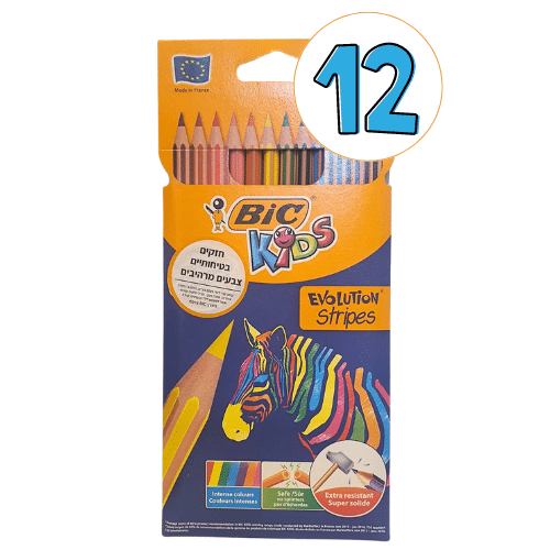 עפרונות צבעוניים לילדים, ערכה של 12 באריזה, חברת BIC
